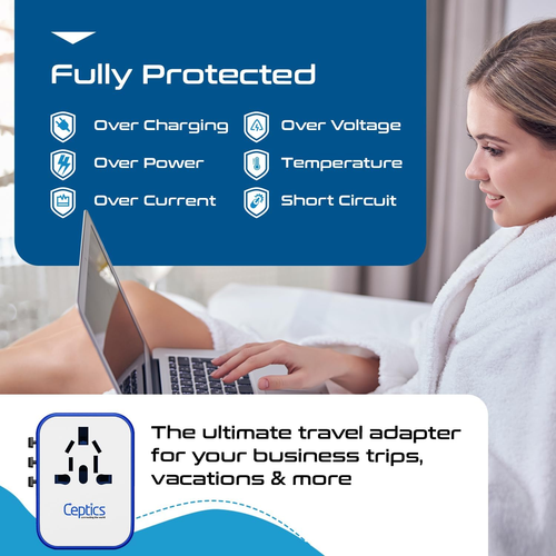 Ceptics Universal Travel Adapter Plug World Power W/ 4 USB Ports - Charge Cell P - Picture 8 of 11