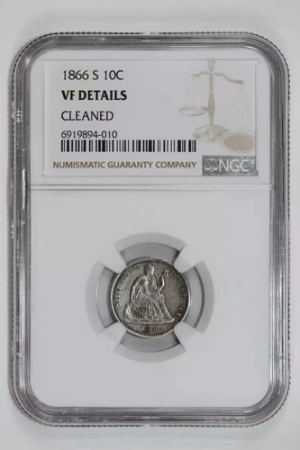 1866-S SEATED LIBERTY DIME NGC VF DETAILS