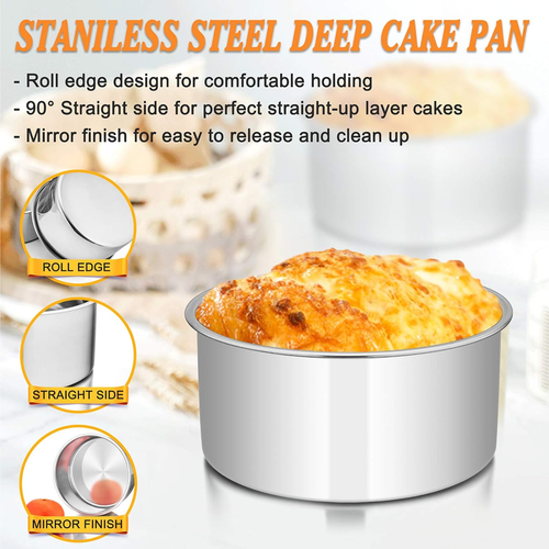 Cake Pans Set of 3, 8 x 3 Inch E-far Stainless Steel Round Cake Baking Pans, Dee - Picture 3 of 7