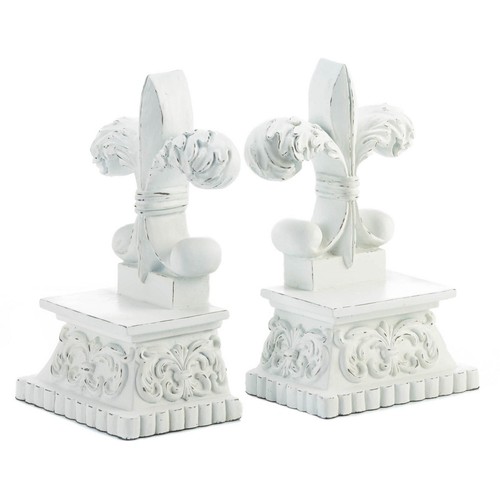 Fleur-De-Lis Distressed White Bookends - Picture 3 of 4