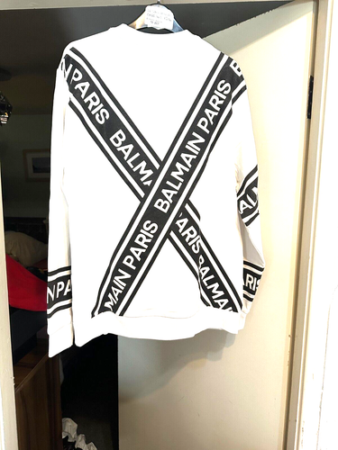 Balmain Men's White Bailmain Paris Logo-print Allover knitted Jumper £800 Authen - Picture 4 of 7