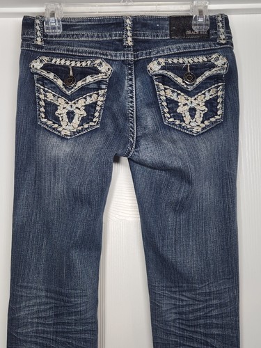 Grace In LA Jeans Bootcut Womens 28 Embellished Flap Distressed Whisker (29x34)* - Picture 11 of 14