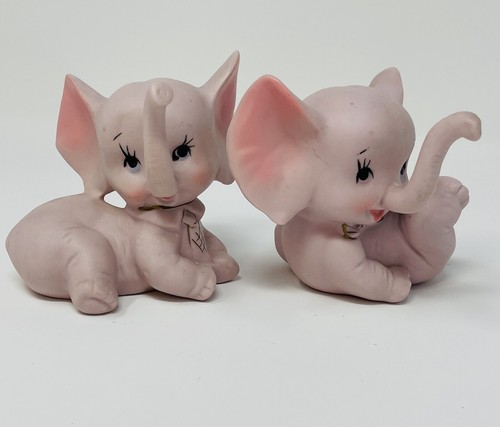 Par de estatuillas de bebé elefante rosa de colección de los años 50 de cerámica hechas en Japón portaanillos - Imagen 1 de 17
