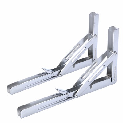 2PCS NEW Excellent Chrome Folding Shelf Bench Table Folding Shelf Bracket EAN 2PCS NEW Excellent Chrome Folding Shelf Bench Table Folding Shelf Bracket EAN
