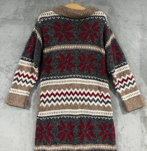 Vintage Wool Ramie Blend Southwest Native Nordic Sweater Coat Maxi Duster Sz M - Picture 11 of 12