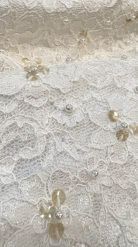 Girls Lace Hand-Beaded Pearls & Champagne Sequins Tulle Pageant Dress Sz 7 Clean - Picture 15 of 21