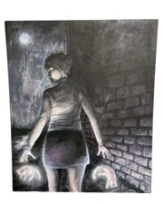 Original Beth Peterson Dark Fantasy Surreal Painting Woman Cats Gothic Art