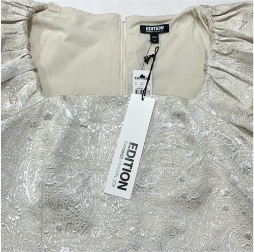 Neu mit Etikett Rachel Zoe Express elfenbein metallic bestickt Jacquard Puffärmel kurz geschnitten 4 - Bild 7 von 12