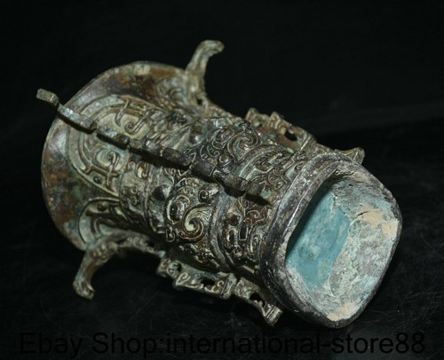 Vaso para beber cara de bestia palacio dinastía mercancía de bronce chino antiguo raro de 7,2" - Imagen 10 de 10