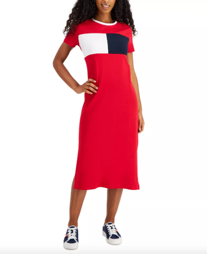 TOMMY HILFIGER Women Scarlett Flag Logo Midi T-Shirt Dress Size XS NWT 59.50$ - Picture 1 of 3