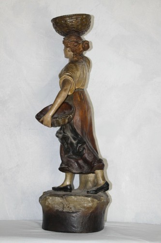 Auguste OTTO: La porteuse de panier. Terre cuite polychrome signée h:60cm - Imagen 6 de 10