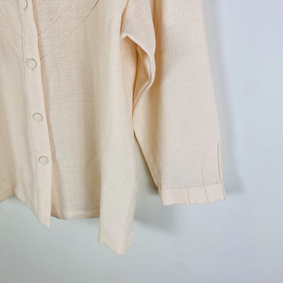 Blusa Top Costa Talla 10 Crema Pin Tuck Texturizado Tejido Manga Larga Abotonada Foto 3 de 4