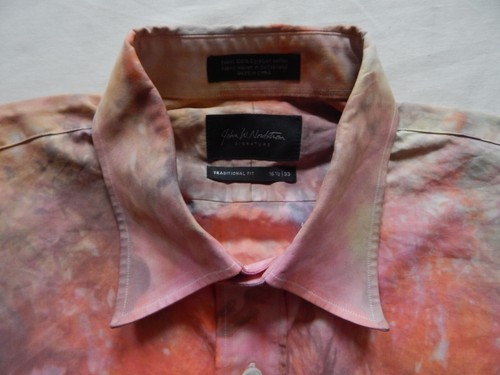 Tie Dye Orange Black Spiral Long Sleeve Button Up Dress Shirt - Large Mens Pink - Picture 6 of 7
