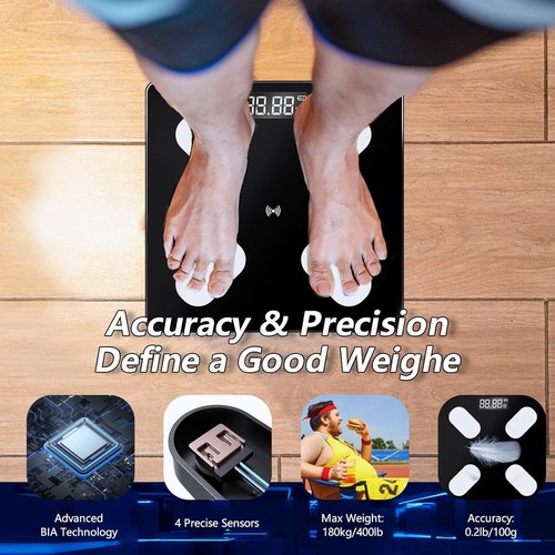 Body Fat Scale 180kg Bluetooth Smart Bmi USB Charging Digital Weight Scale - Picture 3 of 7