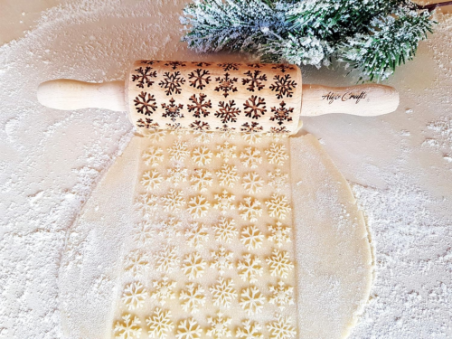 CHRISTMAS 3 Mini Embossed Rolling Pin Set Wooden Laser Engraved Textured Rolling - Picture 6 of 7