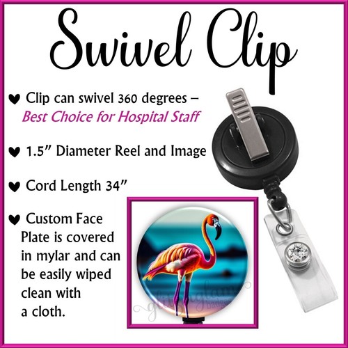 Porta Insignia Flamenco, Carrete Insignia Pájaro Tropical, Pájaro Llameante Retráctil GG6377 - Imagen 3 de 9