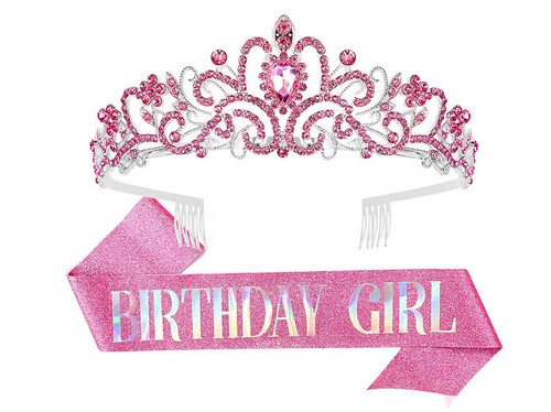 Birthday Girl Birthday Queen Sash & Rhinestone Tiara Set Tiara Crown Adult Girl - Picture 4 of 21