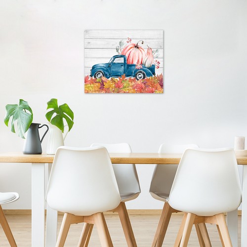 Retro Truck Pink Pumpkin Fall Leaves Canvas Wall Art for Bathroom Living Room - Bild 3 von 22