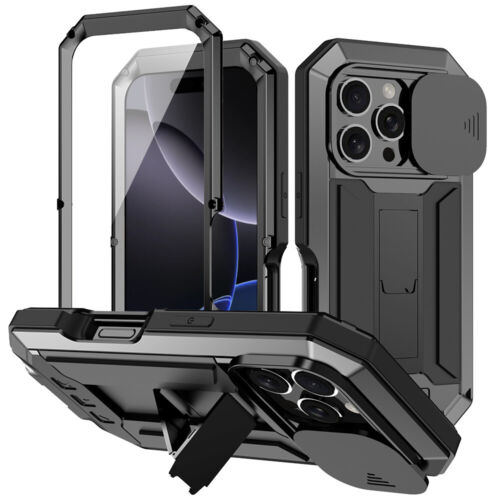 Full Body Metal Case Cover+Tempered Glass Stand for iPhone - Foto 7 di 15