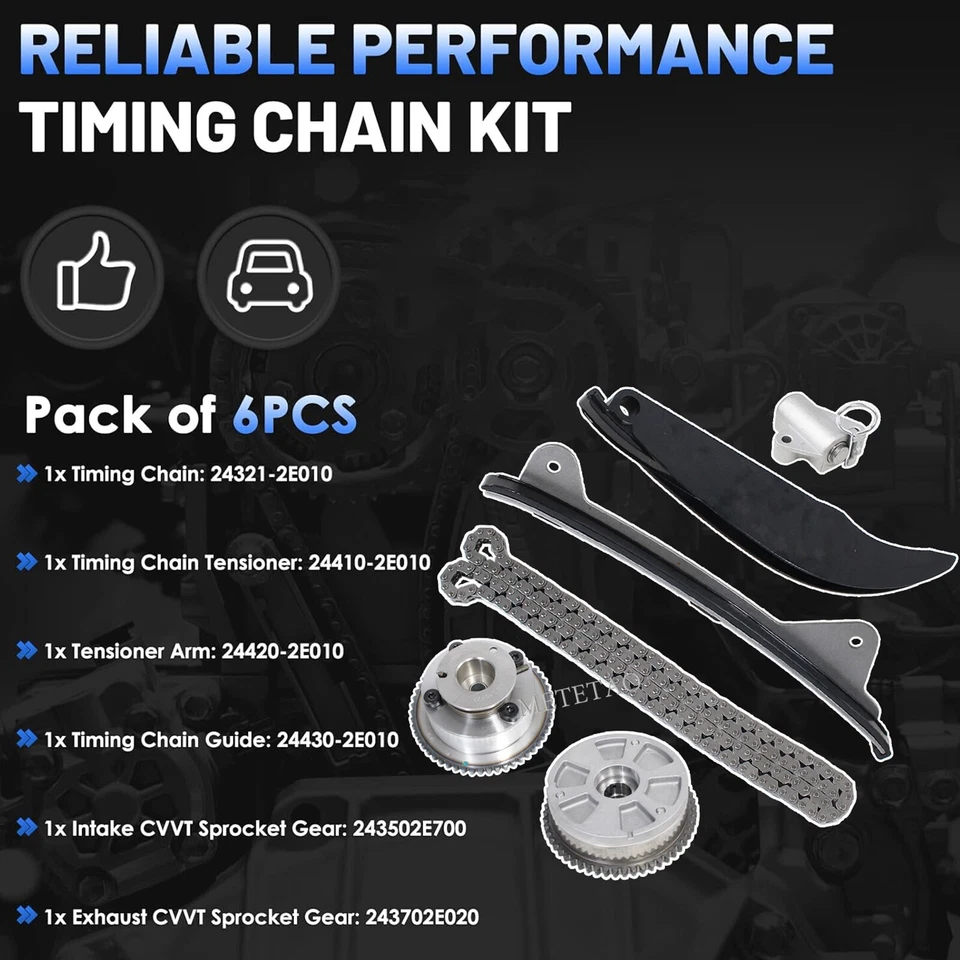 Timing Chain Kit w/ VVT Camshaft Gear For 2017-2022 Hyundai Elantra Kona 2.0L Foto 4 de 4
