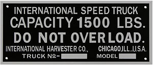 International Speed Truck Data Plate acid etched aluminum - Picture 1 of 1
