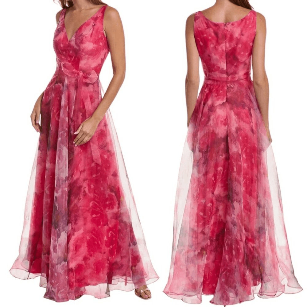 Rene Ruiz Sleeveless V-Neck Organza Gown Maxi Dress in Pink Rene Ruiz Sleeveless V-Neck Organza Gown Maxi Dress in Pink