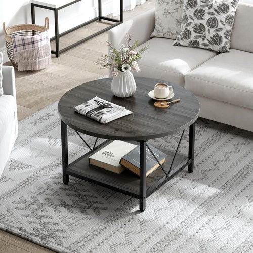 Round Coffee Table Center Coffee with Storage Shelf For Living Room Home Office - Picture 10 of 24