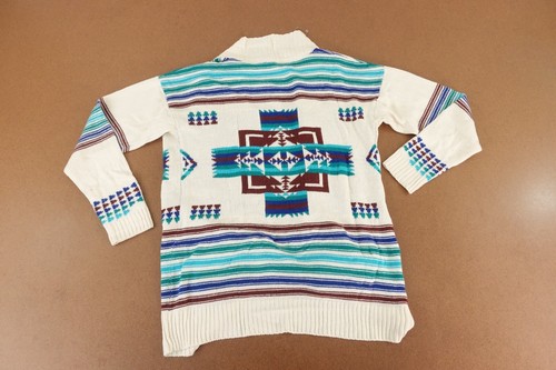 Charlotte Russe Women's Large Cream Blue Striped Open Front Cardigan Sweater - Picture 3 of 7