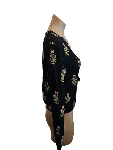 GIAMBATTISTA VALLI Black Floral Cashmere & Silk Top with Long Sleeves - Size 42 - Picture 5 of 8