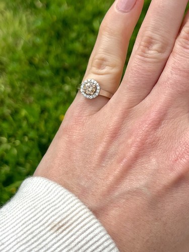 14k Solid White Gold Fancy 0.50 Ctw Brown & White Diamonds Halo Engagement Ring - Picture 9 of 11