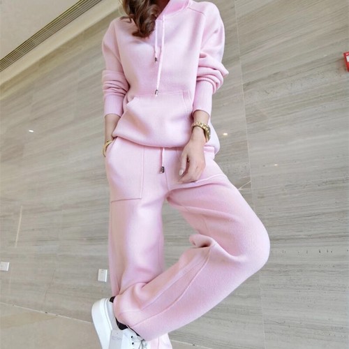 Occident Women Thick Knit Hooded Sweater Winter Long Pants Hoody 2Pcs Sweat Suit - Bild 14 von 27
