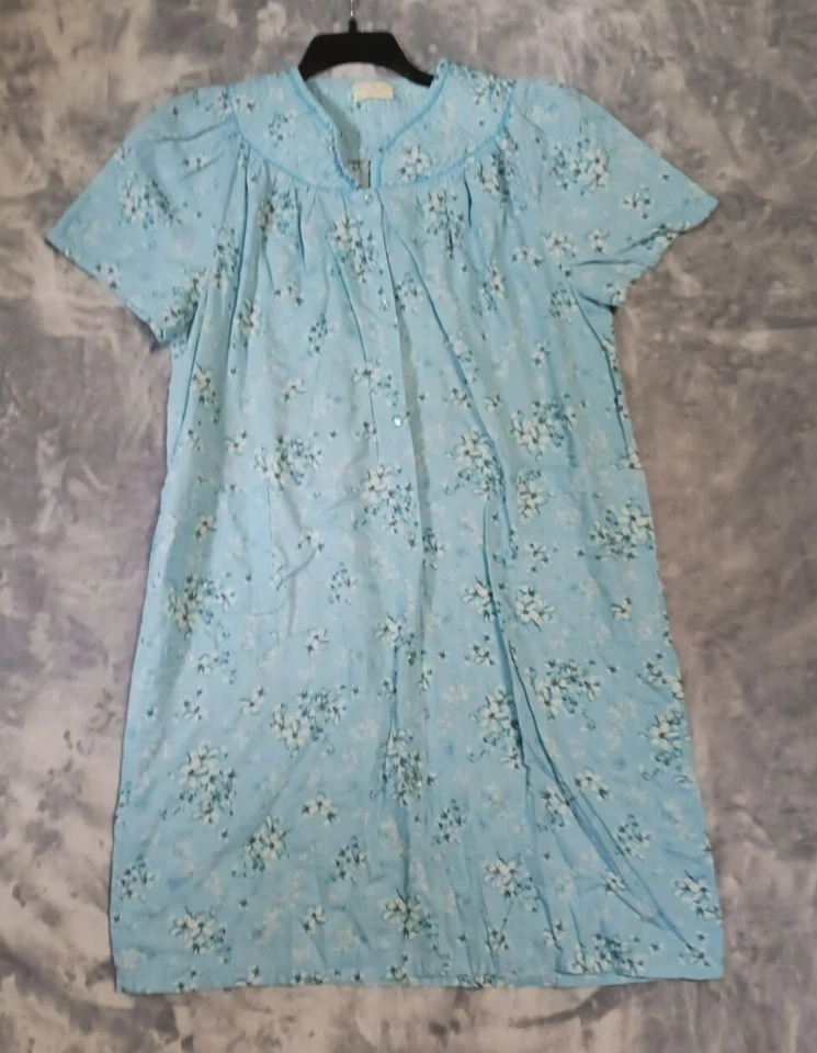 Bobbie Brooks Ropa de Dormir Camisón Mujer 2X Perla Bolsillos a Presión Azul Floral Midi Foto 2 de 4