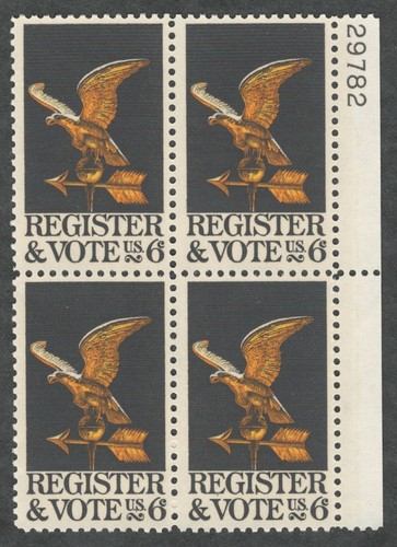US. 1344. 6c. Register And Vote Issue. Plate Block of 4. MNH. 1968 - Picture 1 of 2