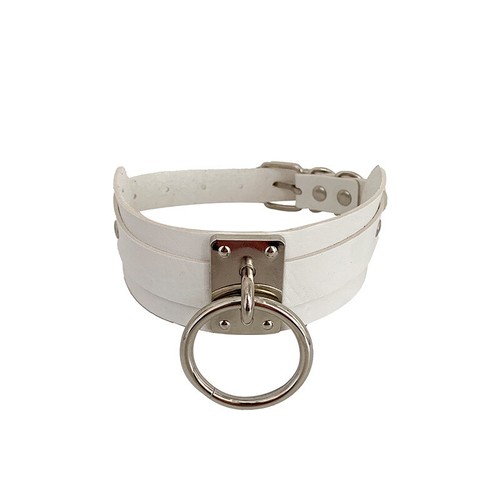 Damen Choker Punk Kunstleder Halskette großer Ring Schmuck OPTIONALE KETTE - Bild 5 von 11