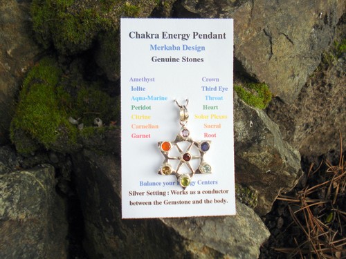 Merkaba Chakra Pendant-Genuine Gemstones-Amethyst-Iolite-Aqua Marine Peridot - Picture 4 of 5