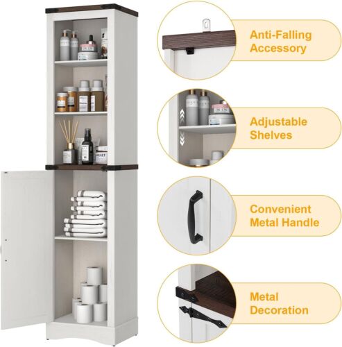68" Tall Farmhouse Kitchen Bathroom Storage Cabinet, Rustic Bookshelf with Door - Picture 3 of 18