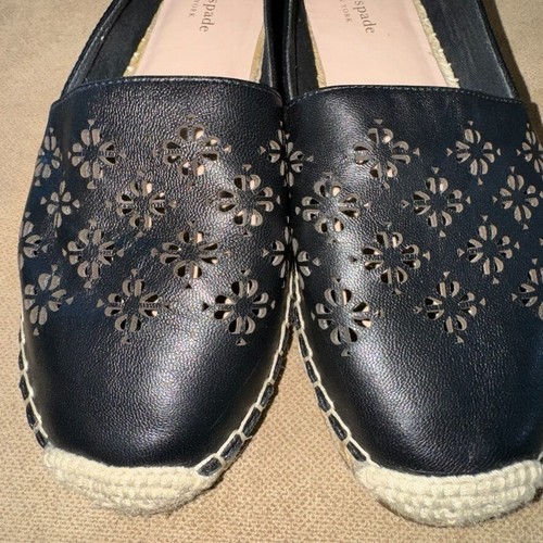 Kate Spade Gillian schwarzer Leder Espadrille Slipper Laser Ausschnitt Damen Gr. 9M