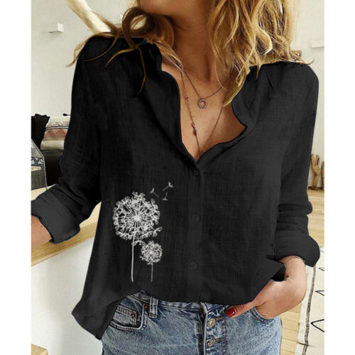 Womens Cotton Casual T-Shirt Linen Plain Blouse TopsLadies Baggy Long Sleeve - Picture 46 of 50