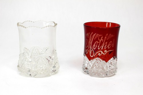 Vintage Early 1900s Ruby Glass MOTHER Etched Fair Cup & Cut Clear Bundle Of 2 - Picture 4 of 7
