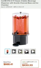 Cal-Mil 3 Gal Bev Dispenser Granite Charcoal Base and Ice Chamber Catering