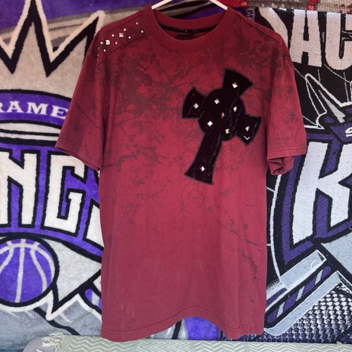 Size 3XL -Y2K Wings Cross Goth Grunge T Shirt Raw Blue Red Black 3D Studs Skater