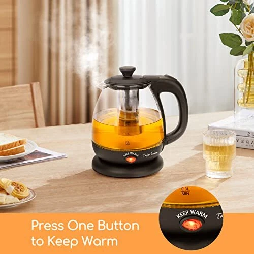 Taylor Swoden Electric Kettle with Tea Infuser, Small Electric Tea Kettle  with Keep Warm Function for Home and Office, Black