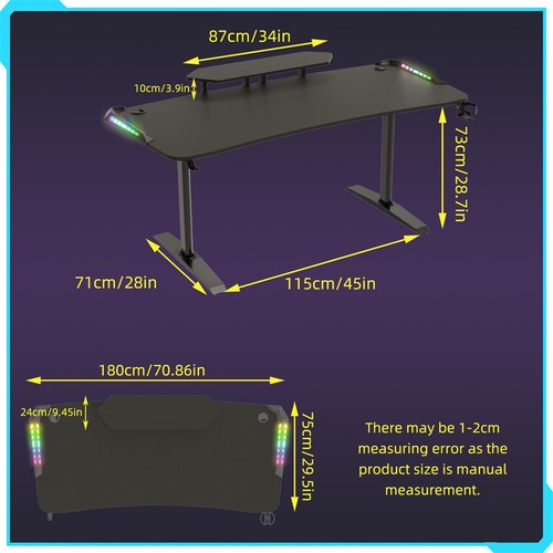 Ultral Long 100cm-140cm Gaming Desk Gamer Workstation Table with RGB Led Lights - Picture 60 of 73
