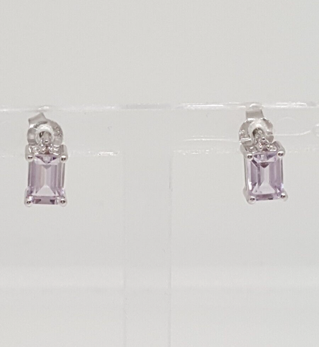 Gorgeous Sparkling Purple Spinel & Clear stones Stud Earrings 925 Silver #21117 - Picture 4 of 19