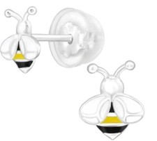 Bee Sterling Silver 925 Stud Earrings. Girls,Women Epoxy Jewelry. New Nice Gift.