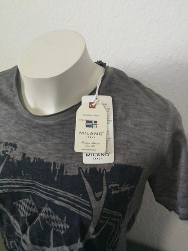 Camiseta cuello redondo Milano Italy talla XL 54 gris azul con estampado lavadora - Imagen 3 de 5