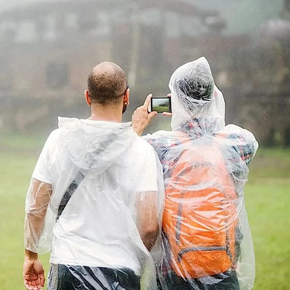 ABRIGO IMPERMEABLE TRANSPARENTE IMPERMEABLE CON CAPUCHA PARA ADULTOS DAMAS HOMBRES NUEVO Foto 3 de 4