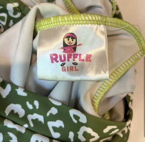 Ruffle Girl Green Cheetah Print Longsleeve Swimsuit Size 5 - Picture 3 of 4