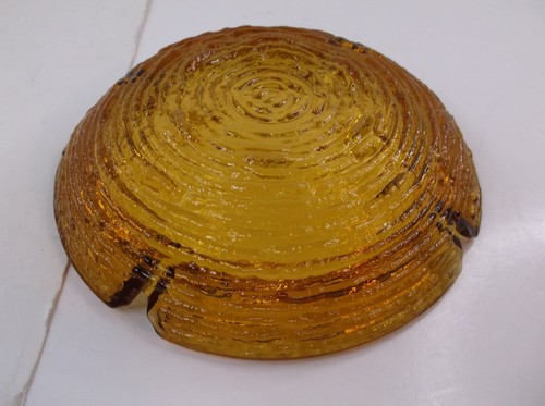 Vintage Gold Amber MCM Style Heavy Round Textured Glass Ashtray W/ 4 Slot 1970's - Picture 3 of 3