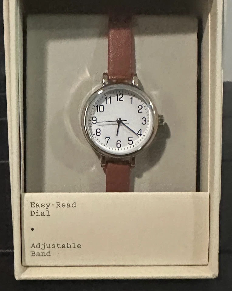 Reloj para mujer A New Day - esfera fácil de leer, correa de cuero marrón ajustable, NUEVO Foto 3 de 4